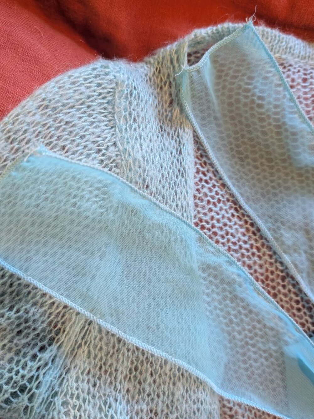 Y2K 00s Vintage Pout Powder Blue Tie Front Baby Doll Sweater Top Mohair Blend - Picture 6 of 10
